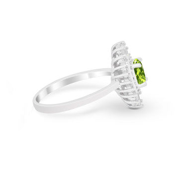 Art Deco Wedding Bridal Ring Baguette Simulated Peridot CZ 925 Sterling Silver